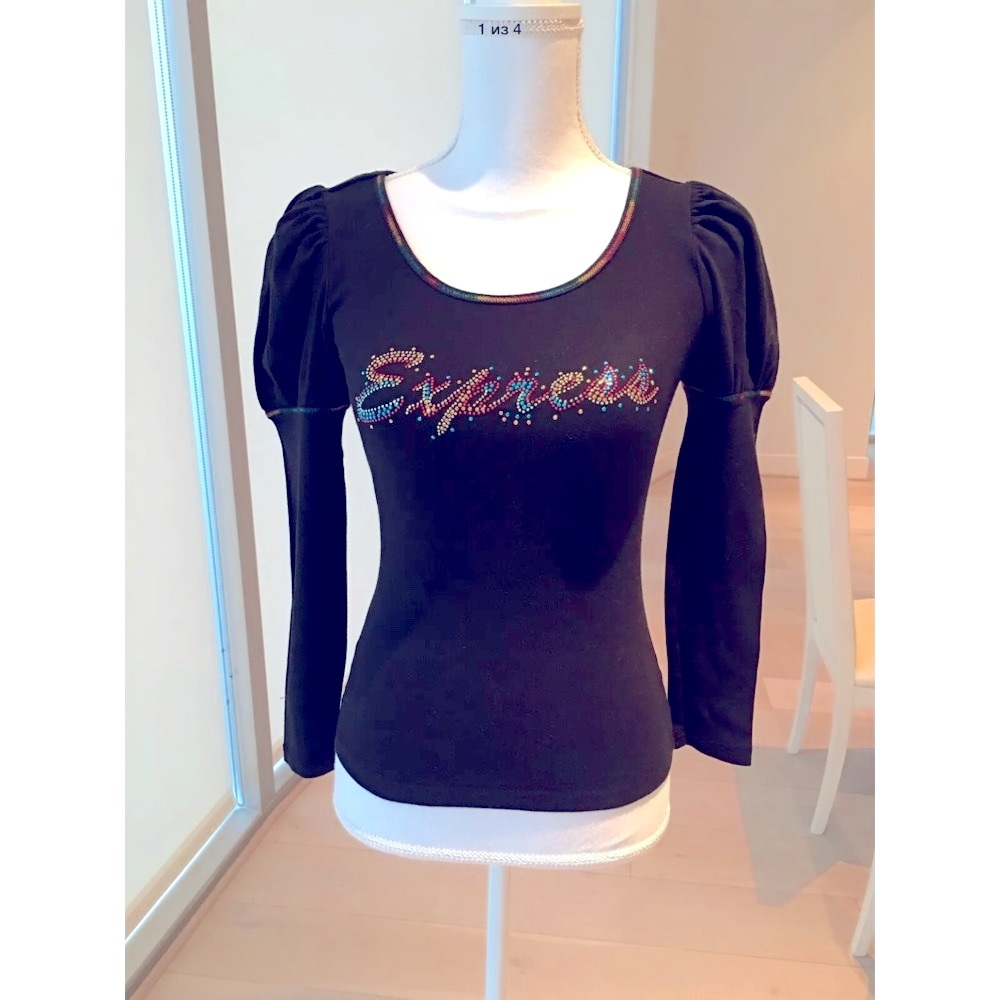 Express Long Sleeve T-Shirt Top Black Cotton
